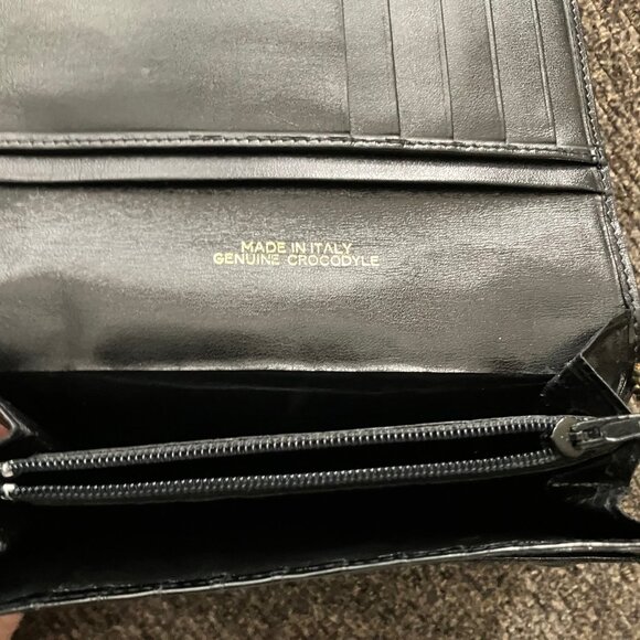 GENUINE CROCODILE Bi-Fold Women's Wallet Goldtone Paloma Picasso Couture ITALY - Picture 10 of 16